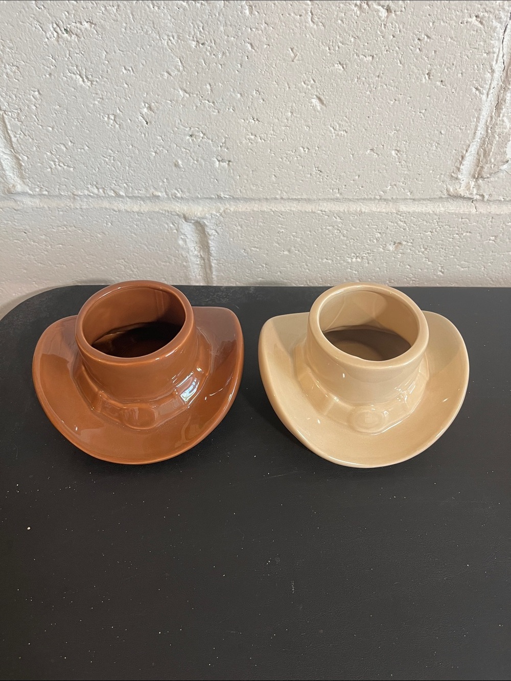 Cowboy Hat Ceramic Candle Holders/Small Succulent Planters 2 Pc